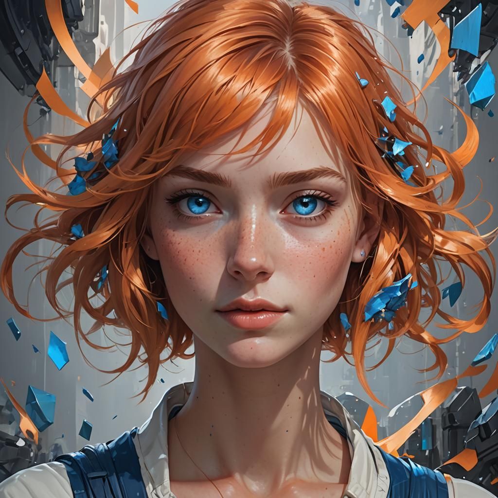 Orange-Haired Girl Portrait in Art Nouveau Style