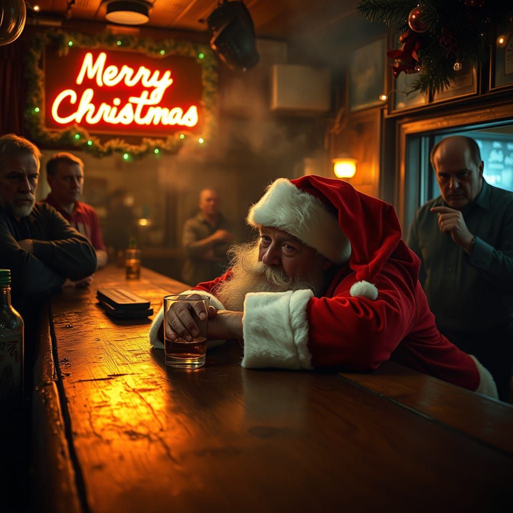 Disheveled Santa Claus, Southern Dive Bar, Christmas Chaos