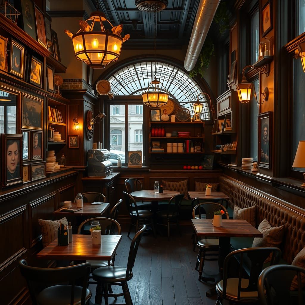 Cozy Coffee House Interior in Ash Thorp Style