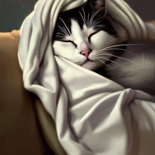 Sleeping Cat Portrait in Detailed Digital Art