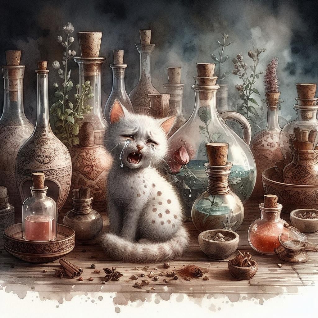 Watercolor Potions Still Life with Herbs and Spices