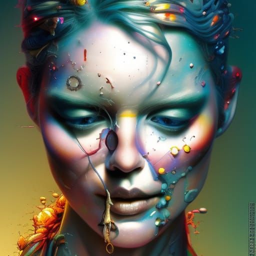 Colorful Surreal Illustration with Mosaic Fractal Detail