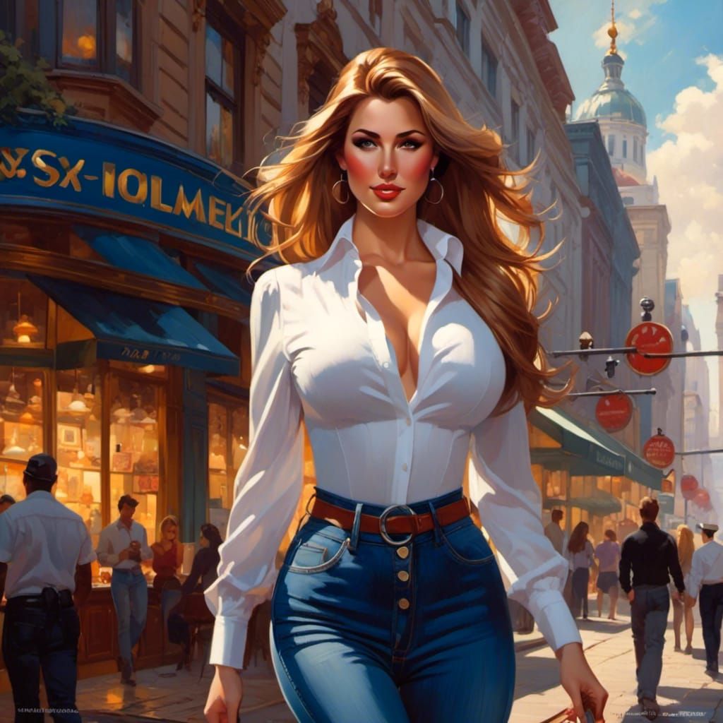 A Glamorous Businesswoman Walks in City Streets
