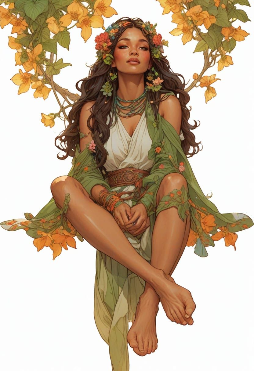 Enchanted Flower Maiden in Lush Meadow