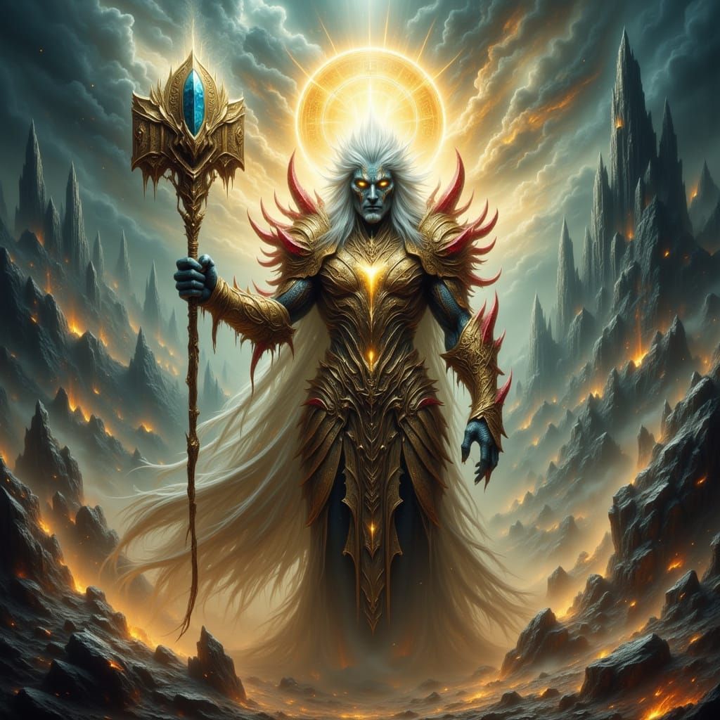 Divine Warrior in Surreal Storm, Celestial Wrath