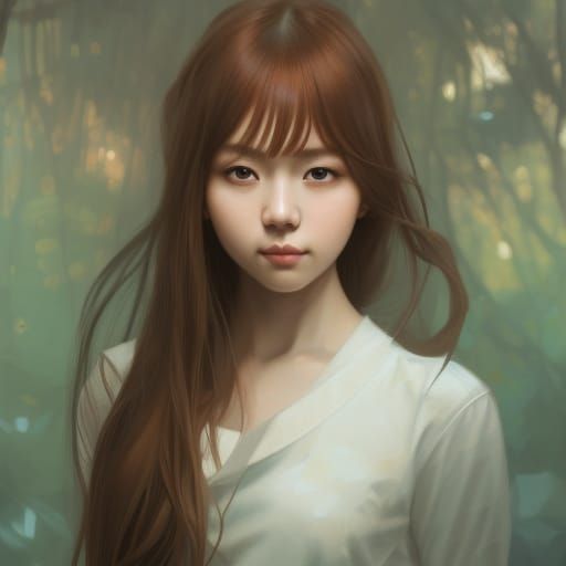Beautiful Asian Girl Portrait in Hyperdetailed Style