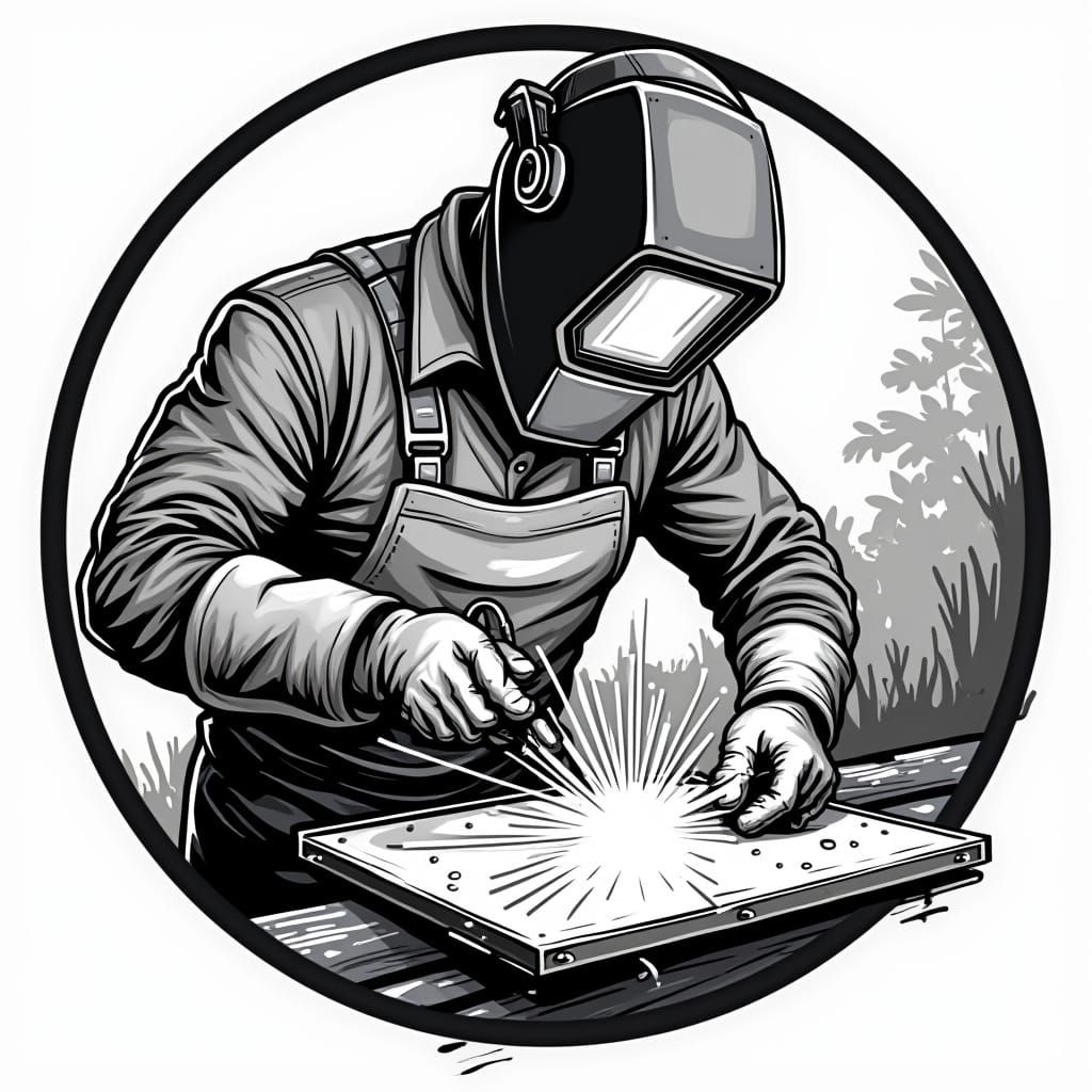 Welder in Black and White Vector Art