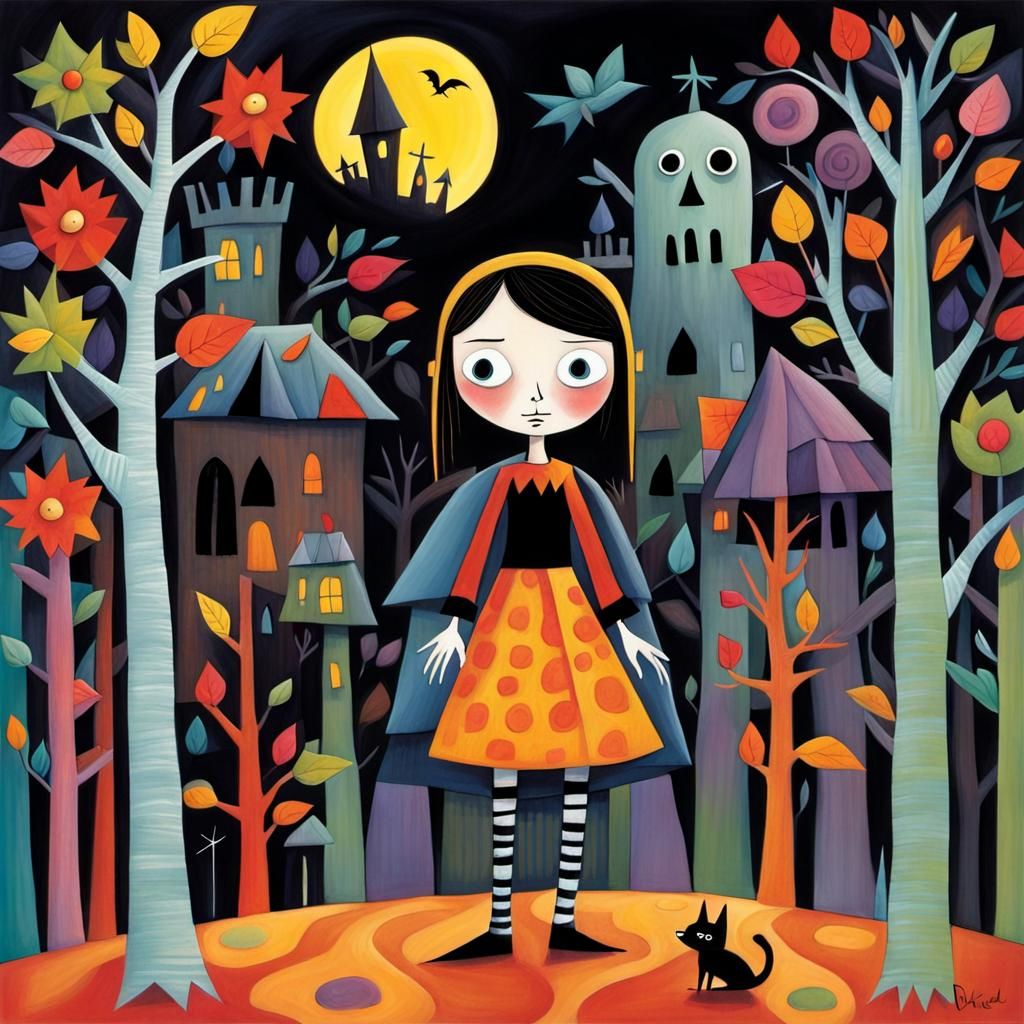 Grimdark Scene in Naive Art Style