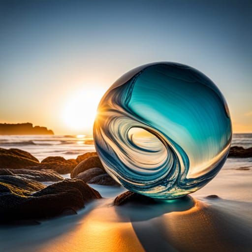 Glass Orb Capturing Ocean Waves
