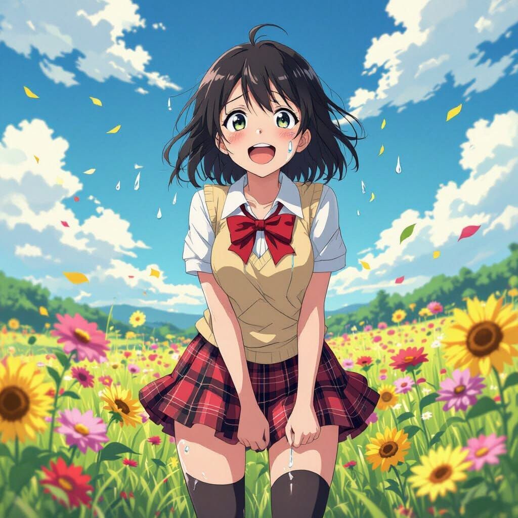 Anime Girl's Emotional Moment in Vibrant Anime Style