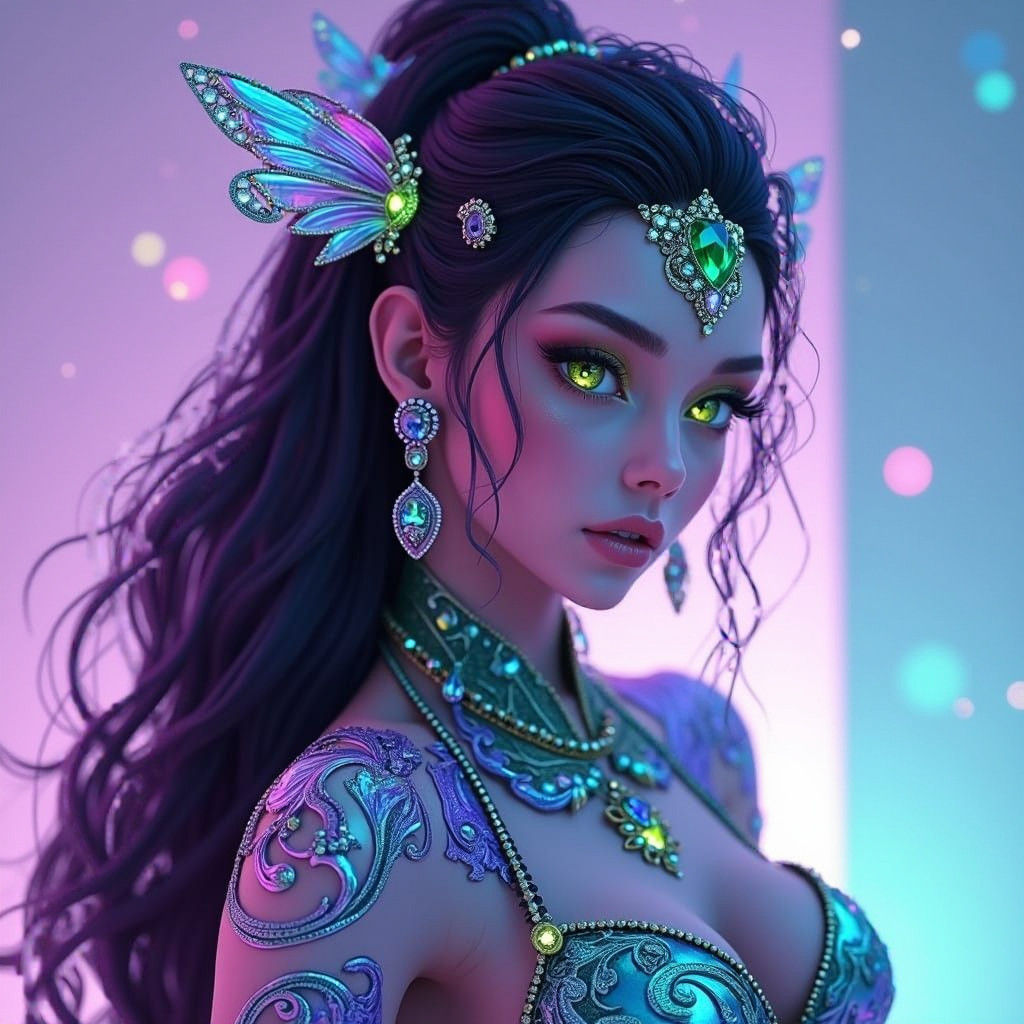 Hyper-Realistic Portrait of a Futuristic Goddess in Iridesce...