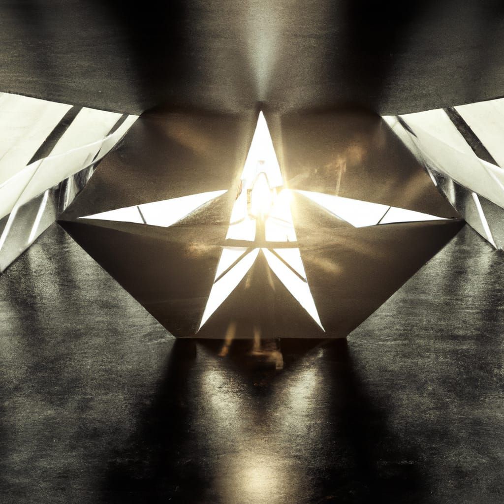 Futuristic Hall with Geometric Sculpture and Volumetric Ligh...