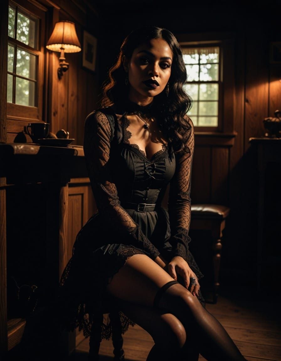 Gothic Portrait of Woman in Film Noir Style