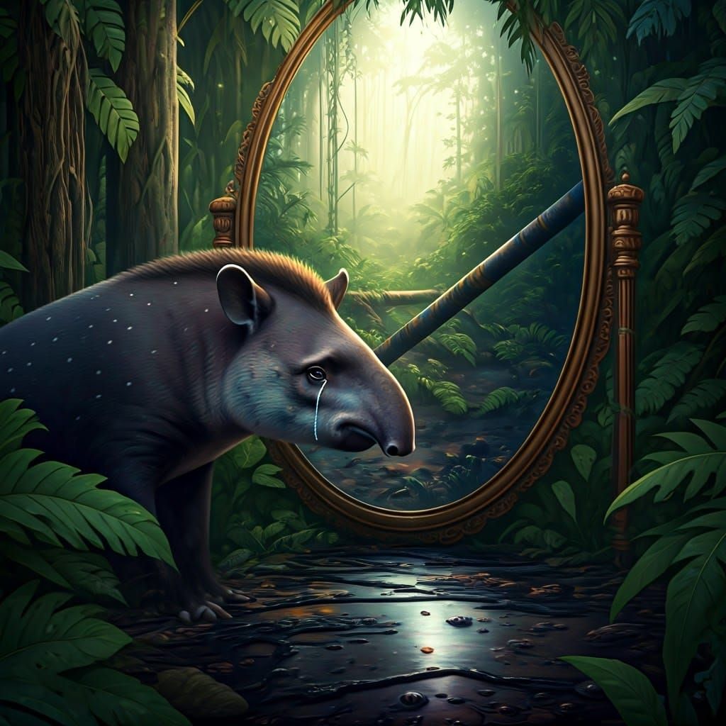 Tapir Contemplates Amazonas Jungle's Devastated Future