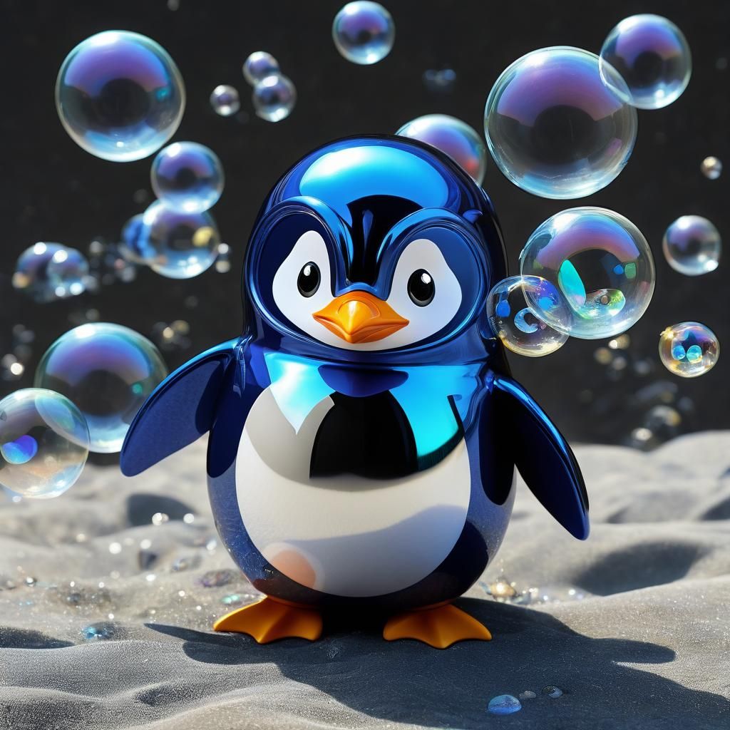 Surreal Digital Art of a Warrior, Penguin, and PC in Sapphir...