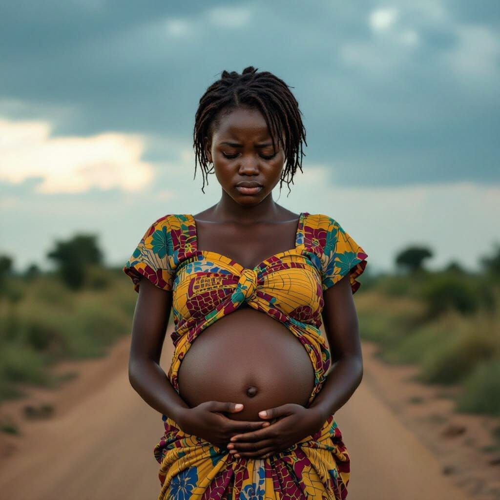 Emotive Portrait of Pregnant Girl on Rural Road