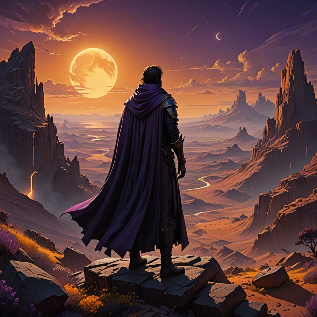 Eclipse Warrior in Dark Fantasy Landscape