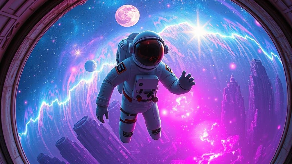 Cosmic Astronaut in Neon Galaxies: Futuristic Art