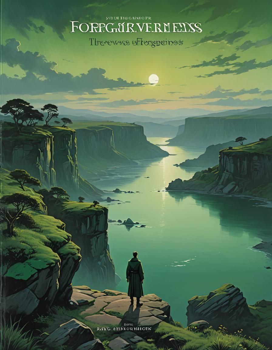 Fantasy Book Cover with Reflective Figure and Hopeful Sky