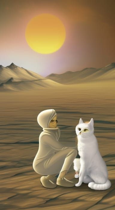 Gas Station on Mars with Persian Cat