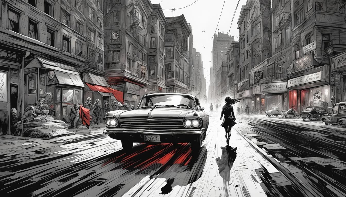 Injured Girl's Nighttime Escape: Comic Book Art