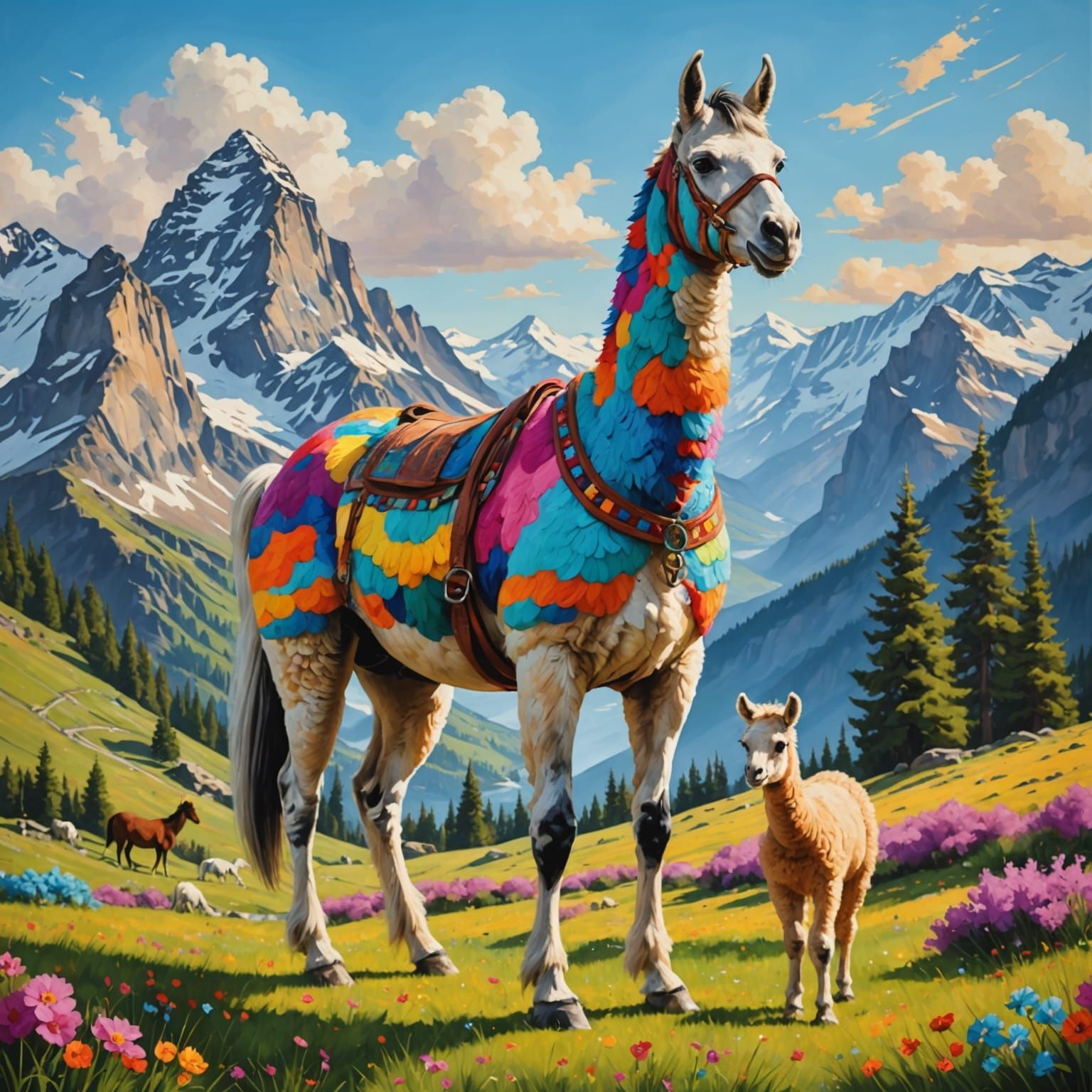 Giant Llama Painting With Vivid Colors
