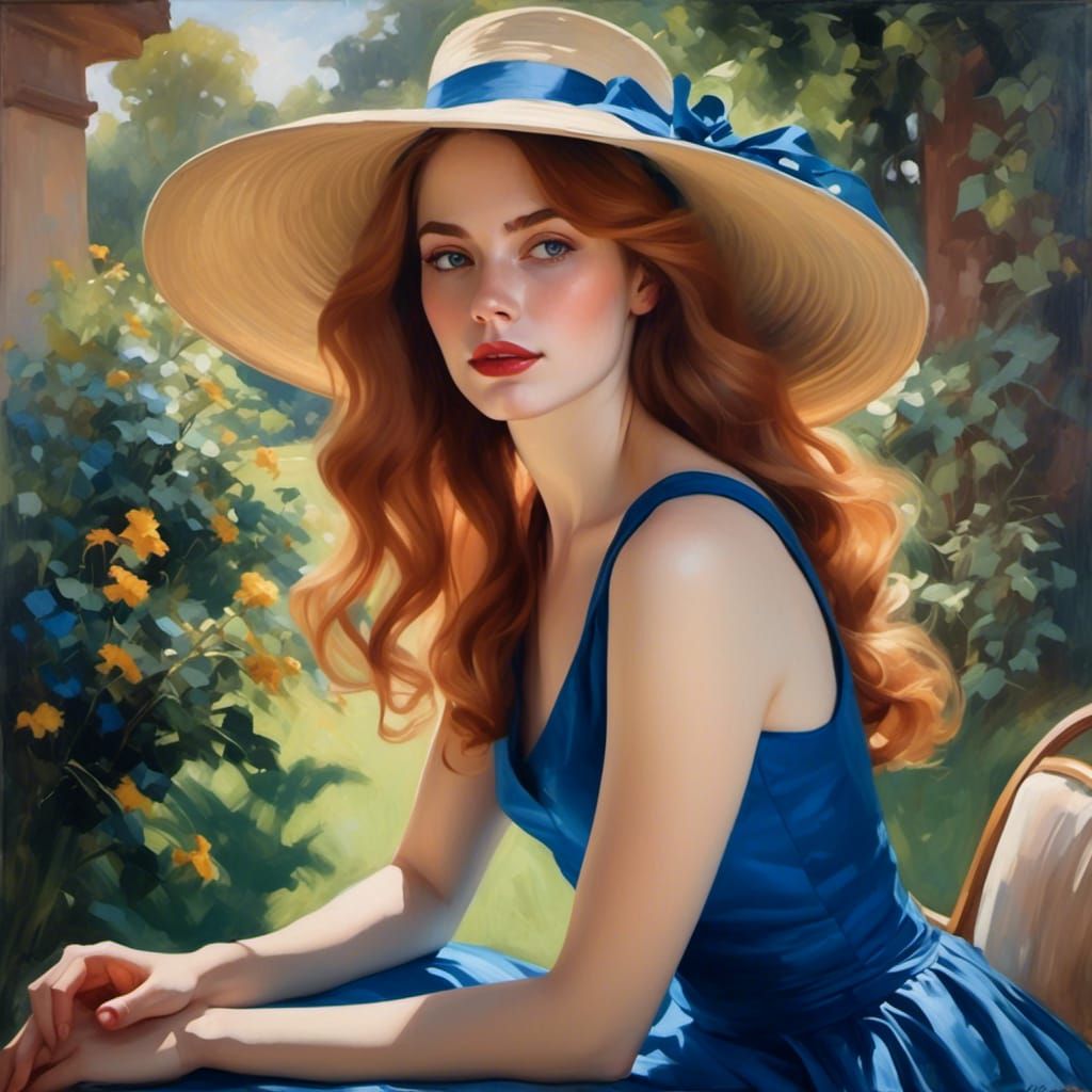 Redhead Woman Portrait with Impressionistic Brush Strokes