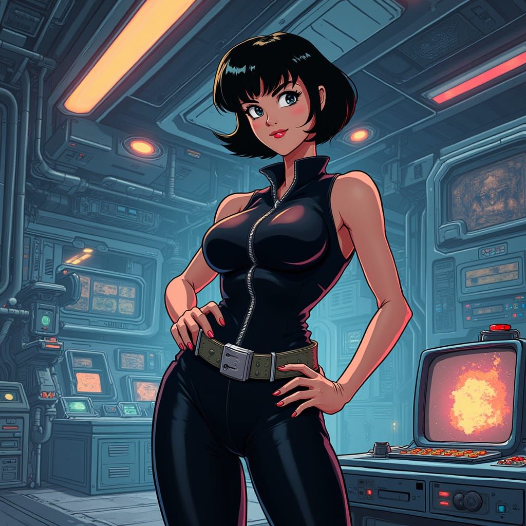 Confident Bulma in Cyberpunk Laboratory