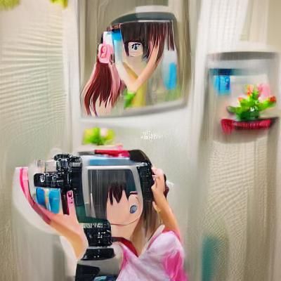 Girl's Selfie in Mirror: 8K 3D Anime Style