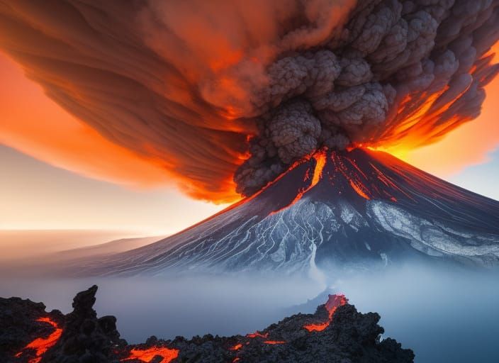 Epic Erupting Volcano in Fantasy Art Style