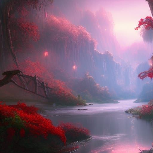 Fantastical Valentine's Day River: Detailed Matte Painting