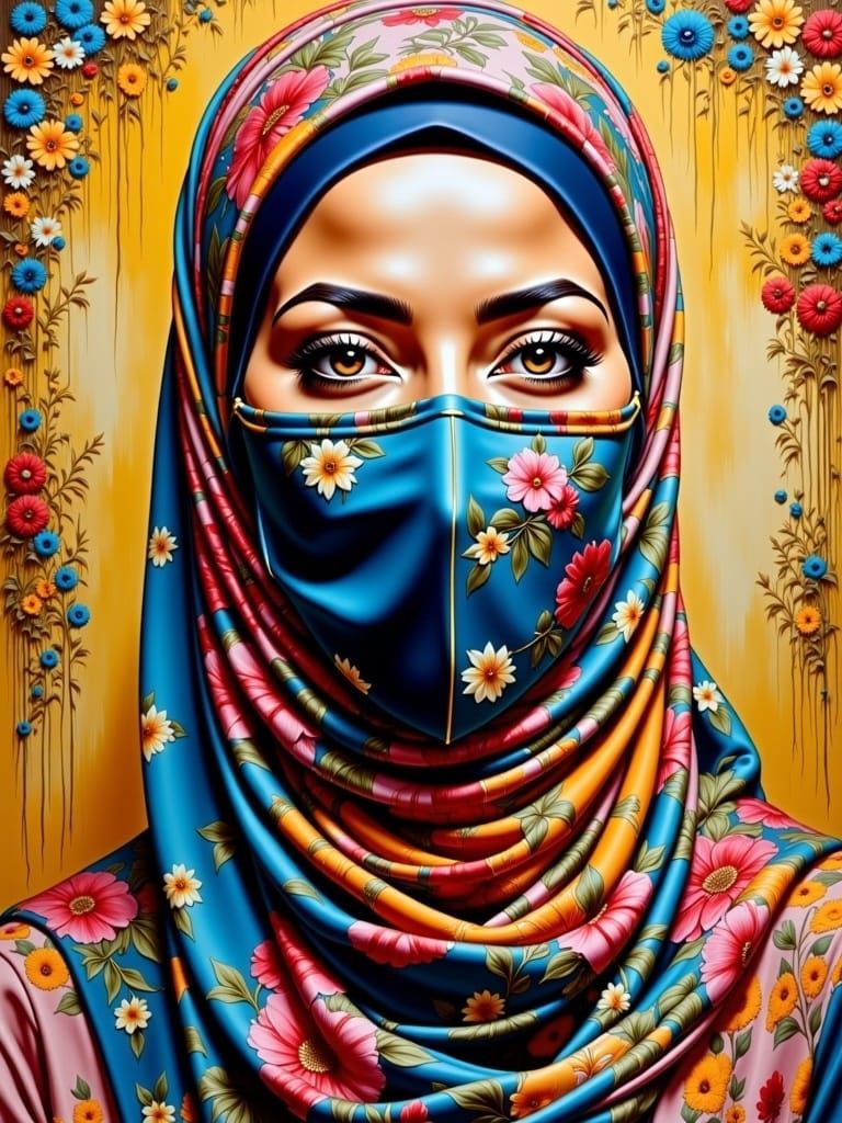 Hijabi Woman in Surrealist Painting Style