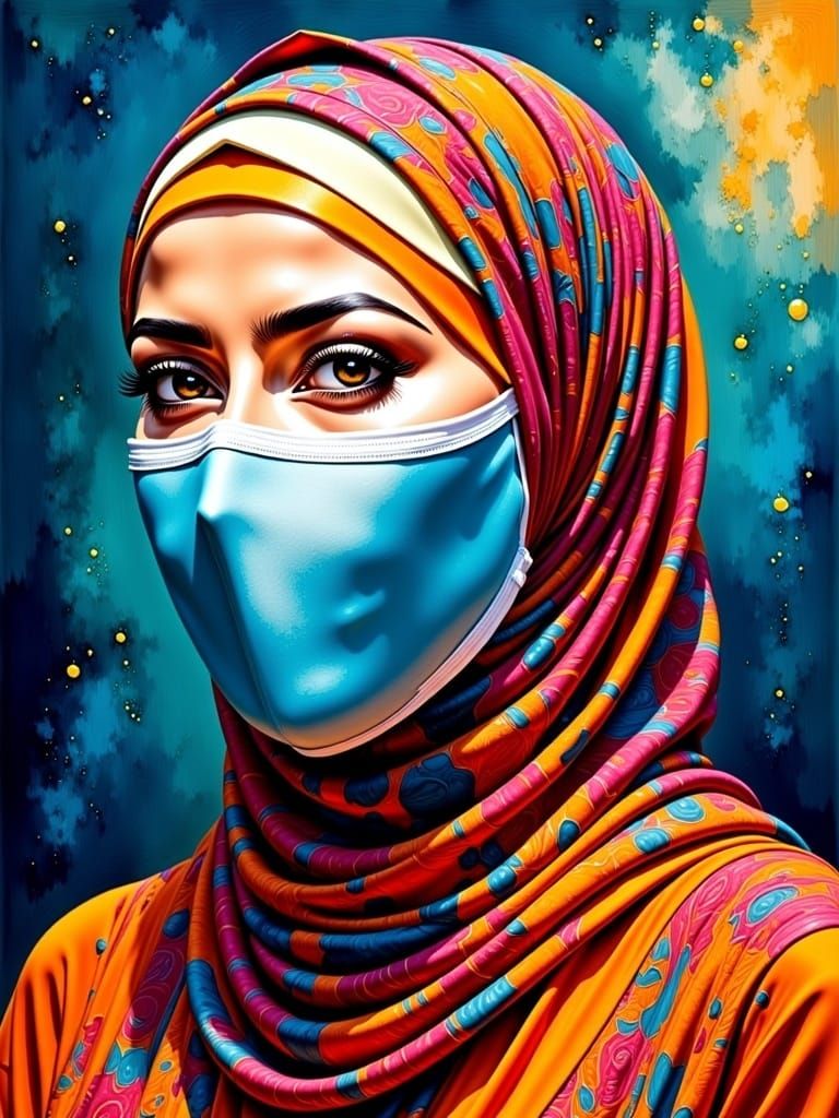 Masked Woman with Headscarf in Surrealist Style