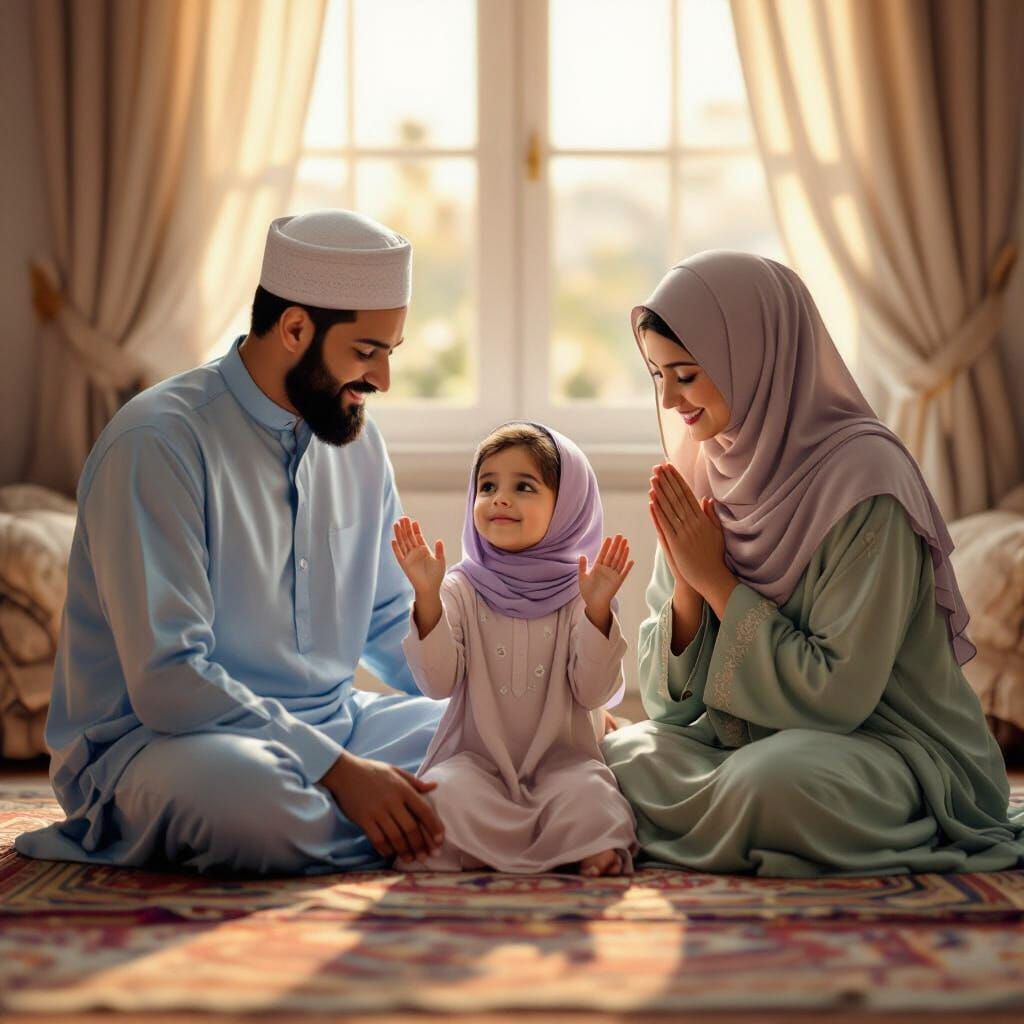 Muslim Family in Dua After Maghrib Prayer