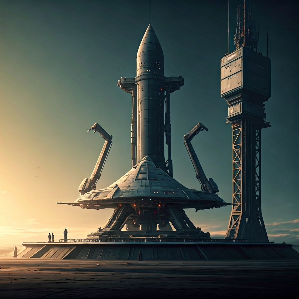 Starship Launch Pad: Futuristic Sci-Fi Scene