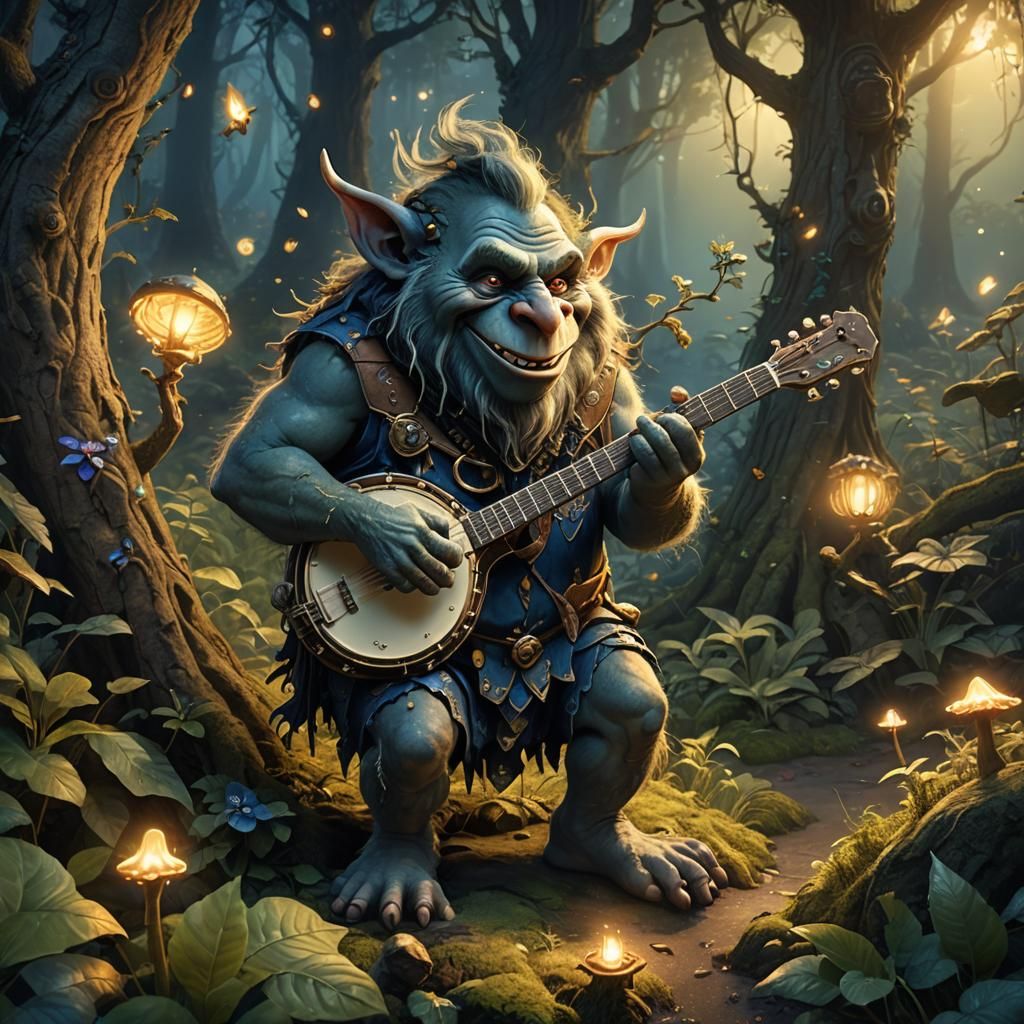 Troll Plays Banjo in Mystical Forest
