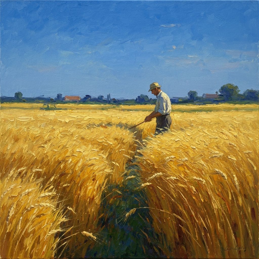 Impressionist Farmer in Golden Wheat Field