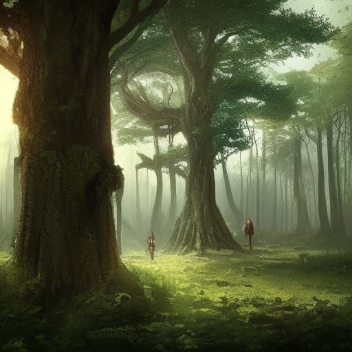 Picturesque Woodland Glade with Medieval Ruins