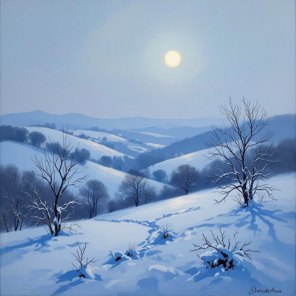 Serene Winter Landscape Impressionistic Style