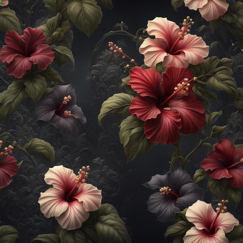 Gothic Hibiscus Flower in Dark Fantasy Art