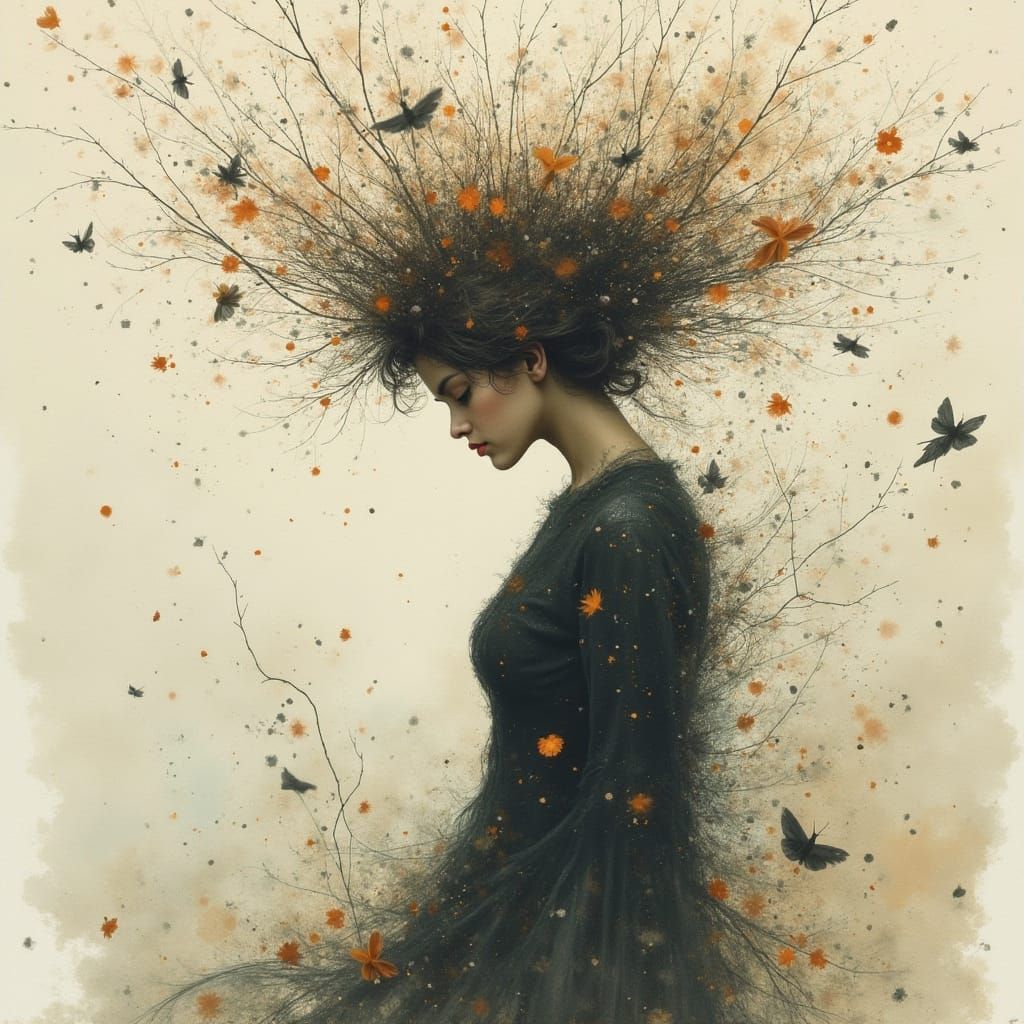 Dreamlike Scene of a Woman in a Whimsical, Abstract World