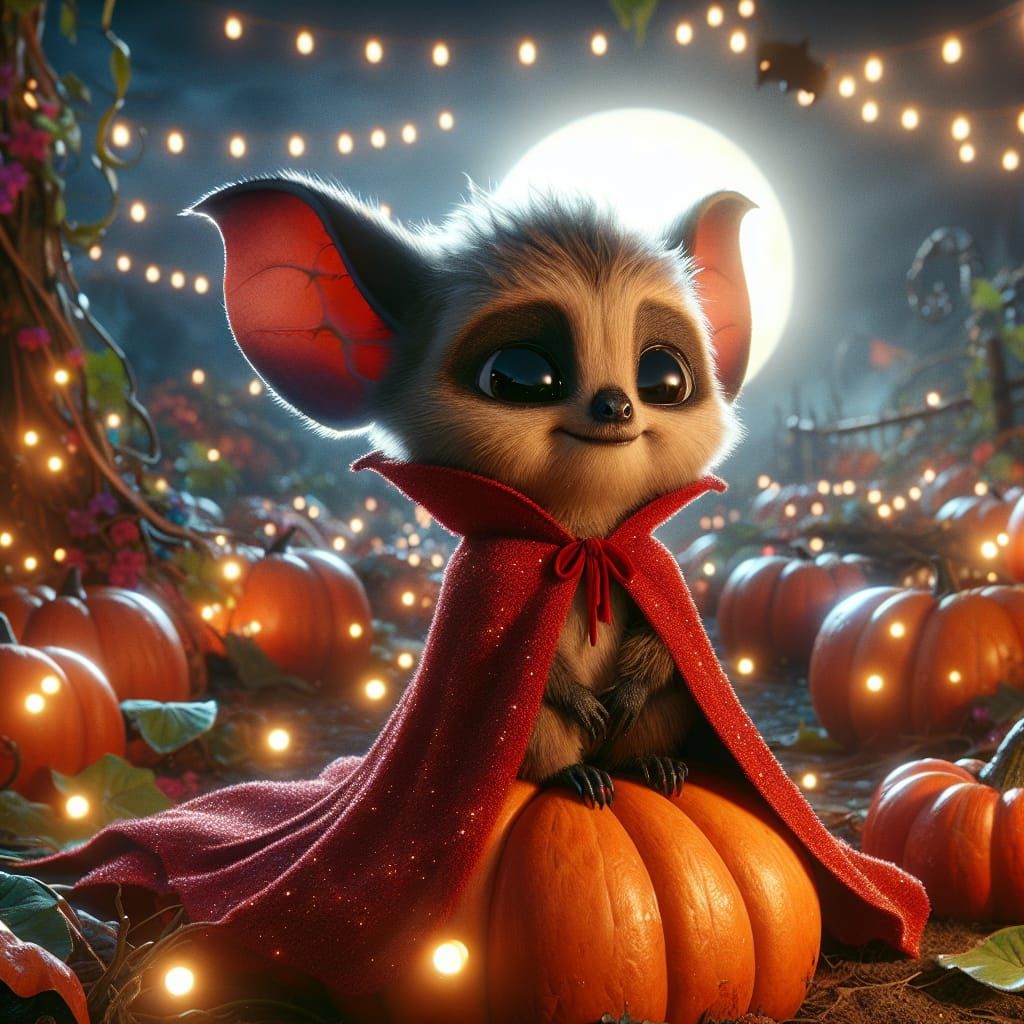 Animated Baby Vampire Bat on Pumpkin