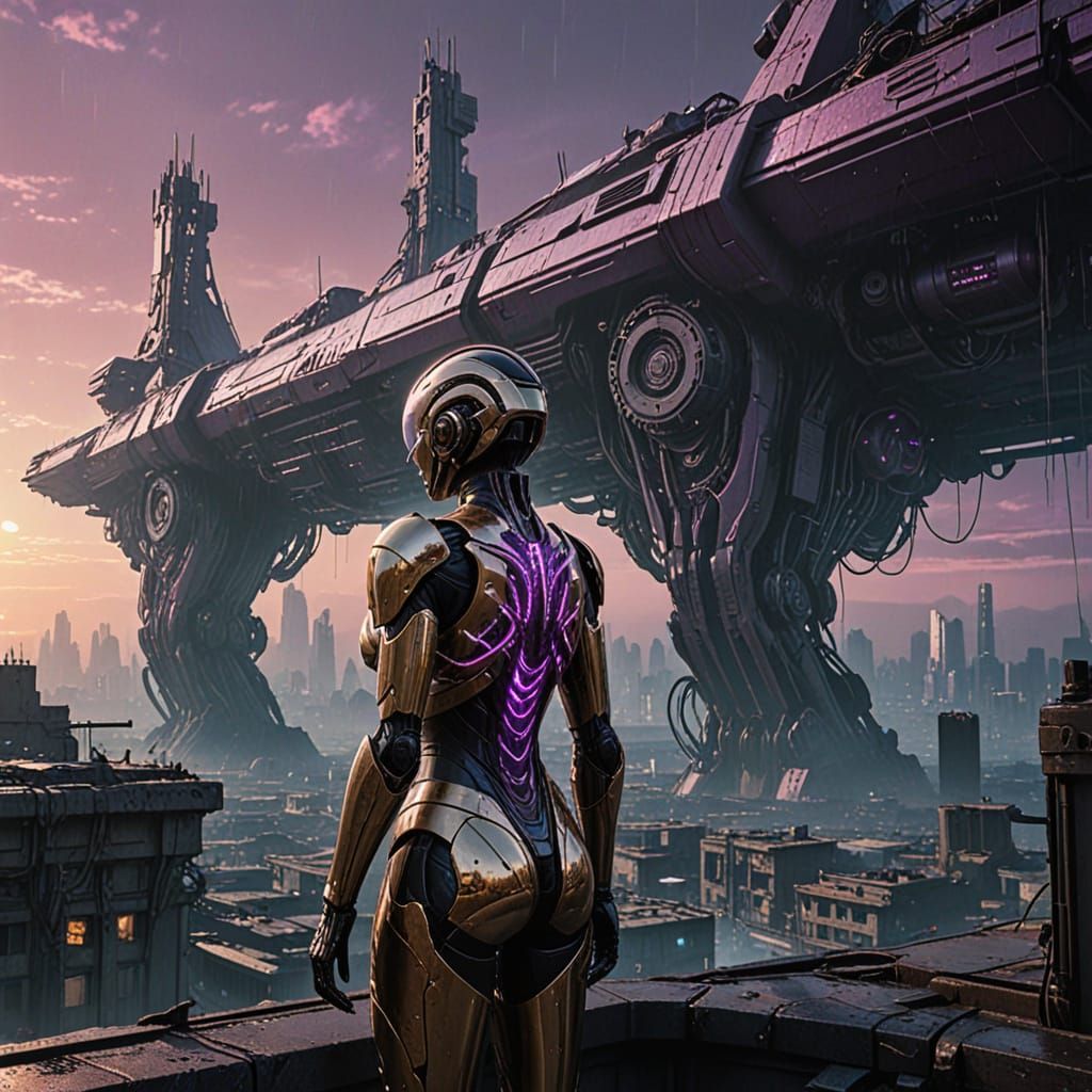 Cyberpunk Robot Woman in Futuristic Armor