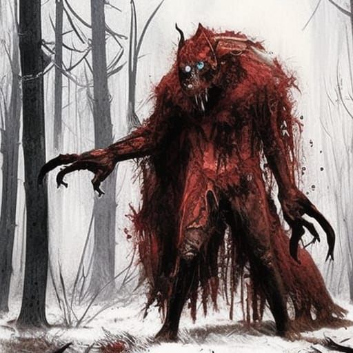 Demonic Werewolf in Rotting Swamp: Dark Fantasy Art