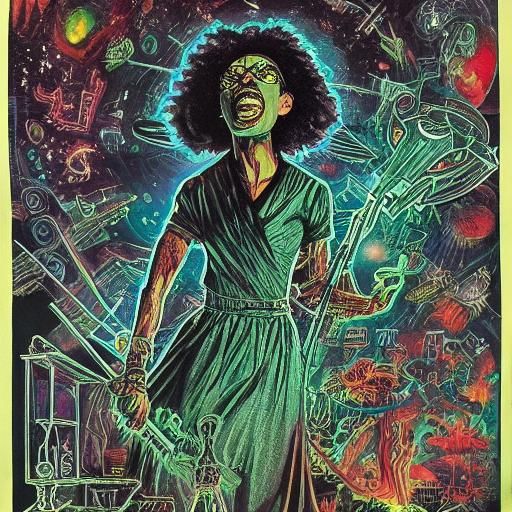 Mad Scientist Reanimates Body: Holographic Illustration