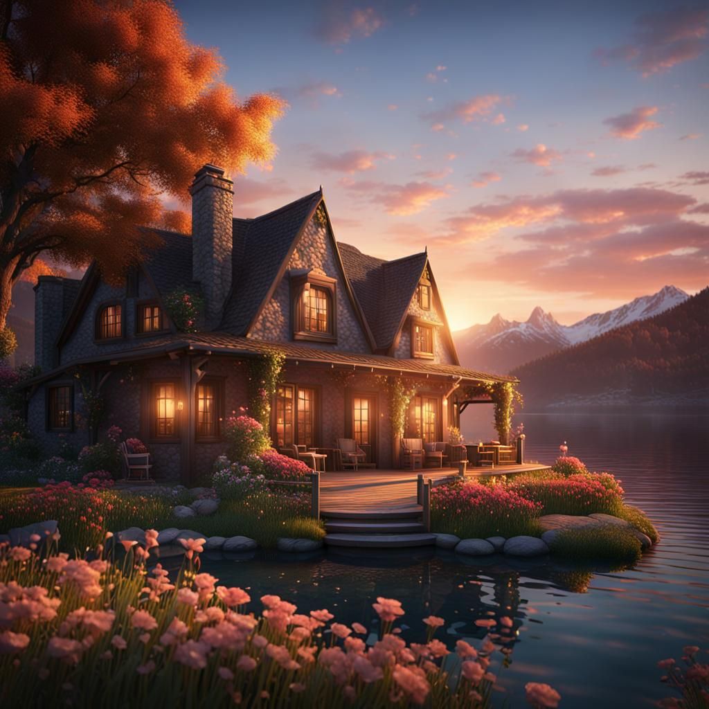 Lake House Sunset: Detailed Matte Painting in Unreal Engine