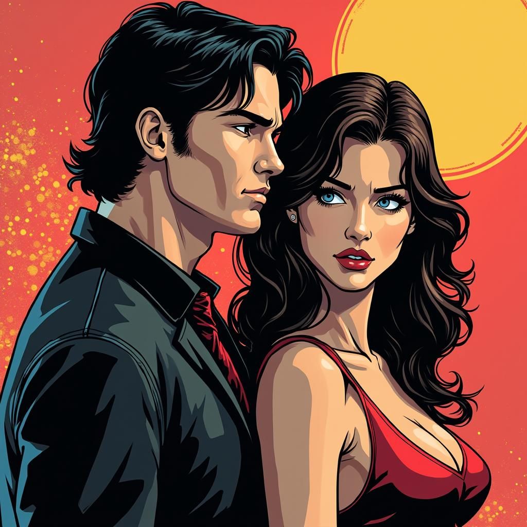 Bucky Barnes and Brunette Girl in Comic Style