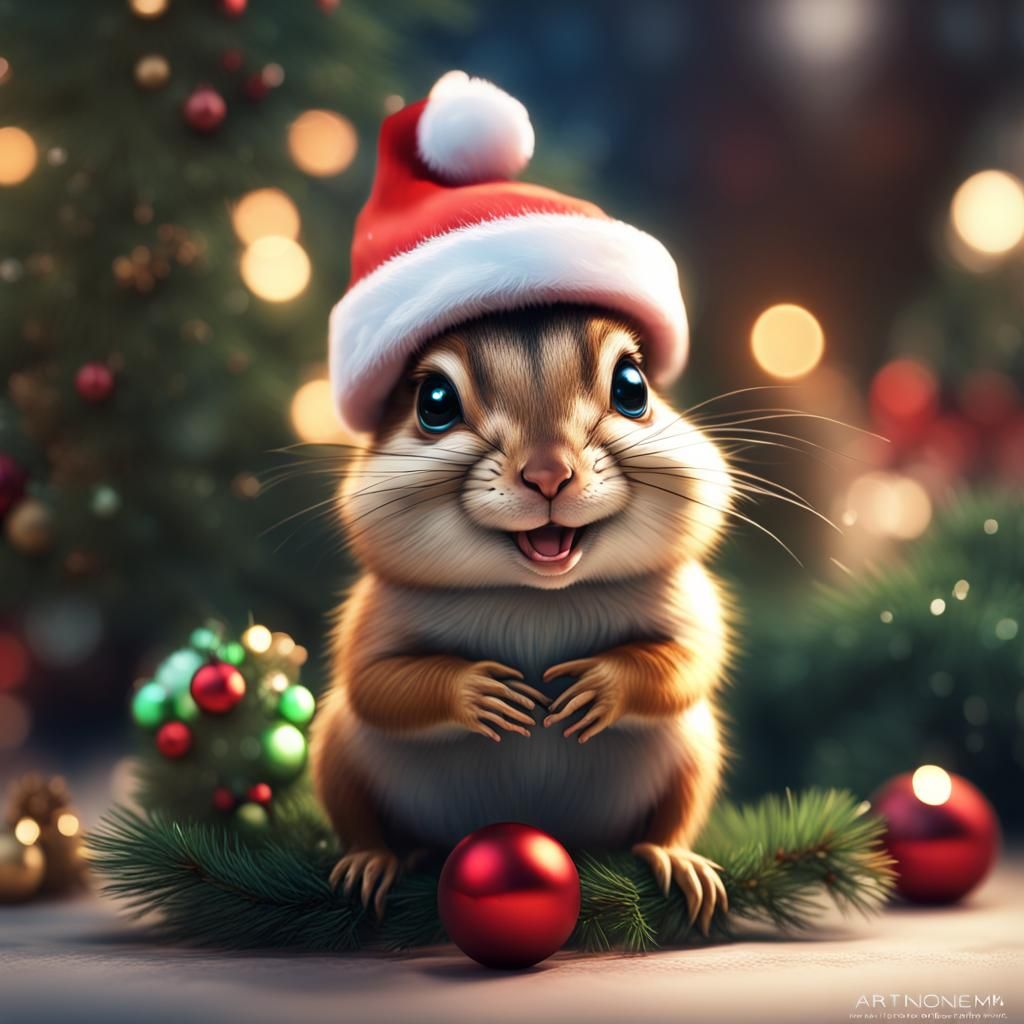 Festive Chipmunk Celebrates Christmas as Digital Art