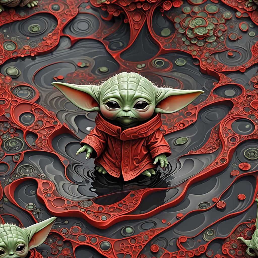 Baby Yoda (Grogu) in Red Puddle with Fractal Design