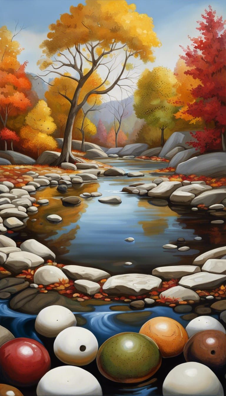 Small Stream and Pond in Hyperrealistic Style